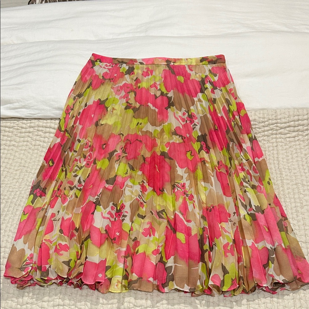 LOFT Floral A-Line Skirt - Pink and Green
